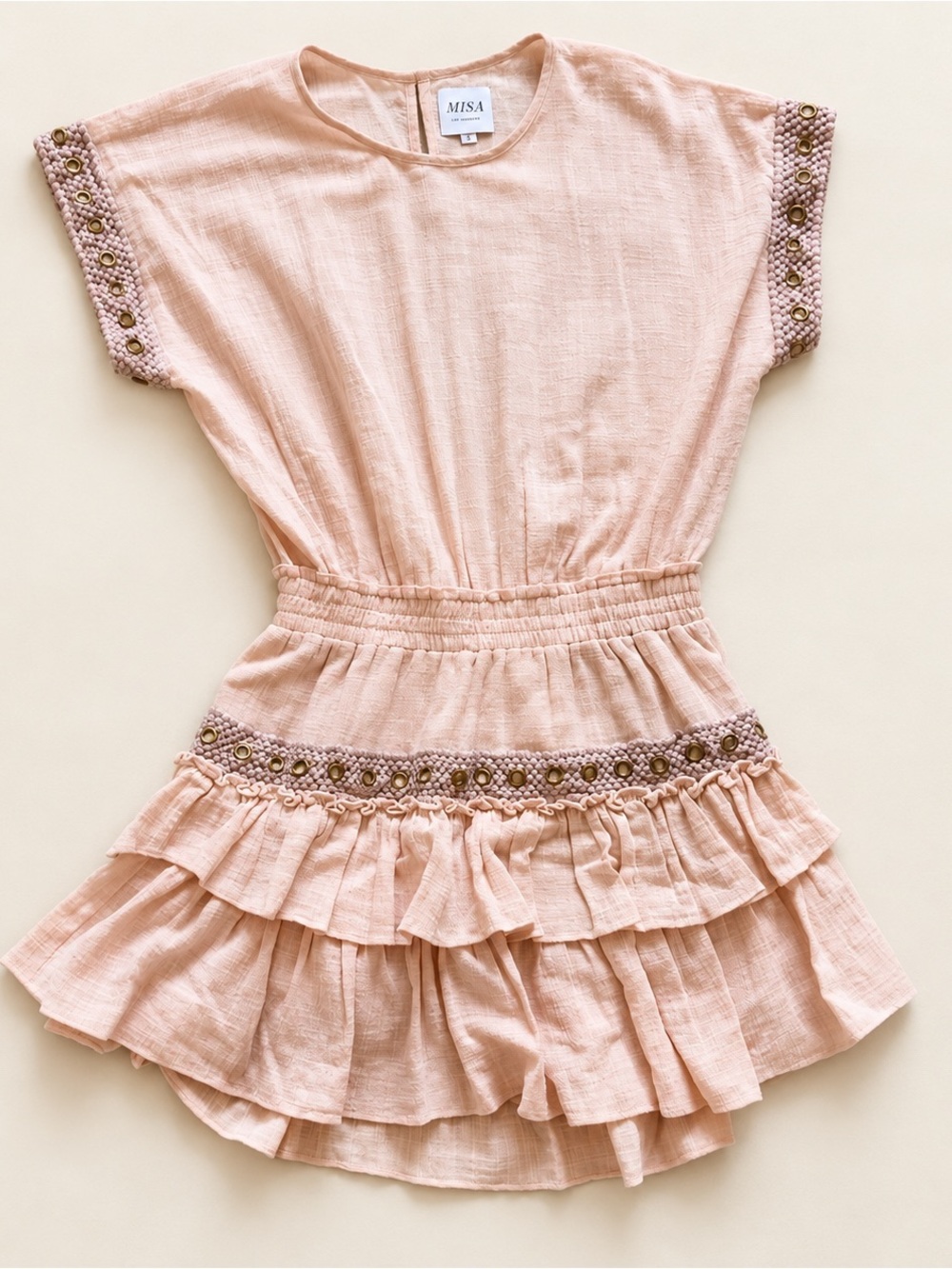 Misa Los Angeles Blush Pink Ruffle Short Sleeve Tunic Dress
